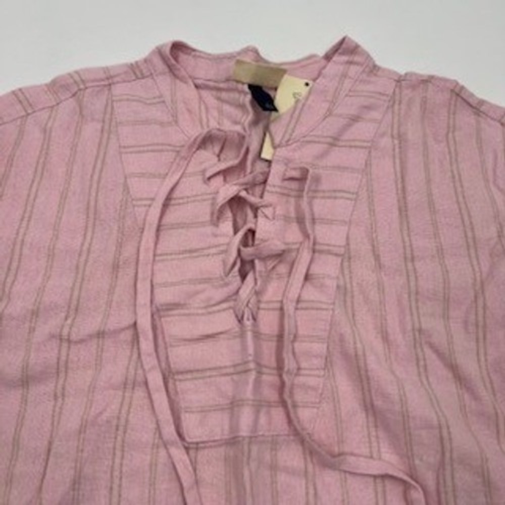 Universal Thread Pink Striped Linen Blend Lace Up V-Neck Top NWT Womens L